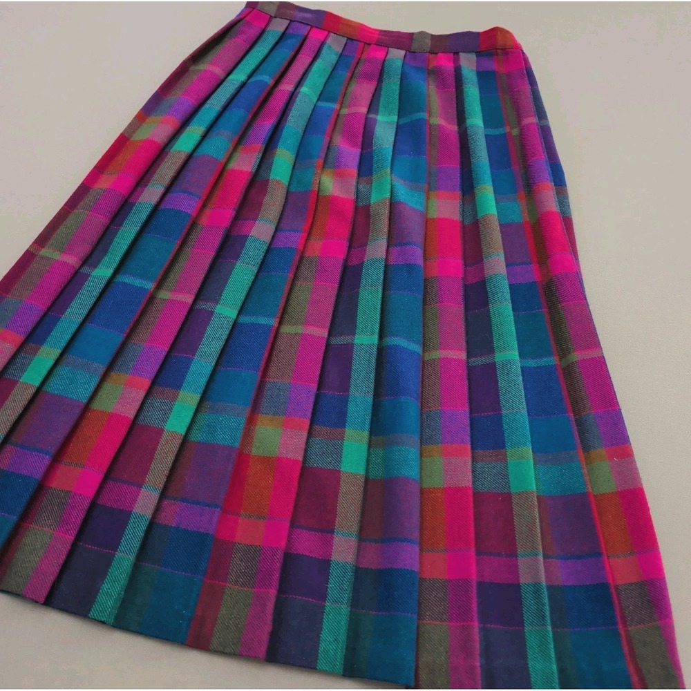 Vtg Russ Togs Sz 14 Pleated Colorful Tartan Plaid Wool Skirt USA Union Made